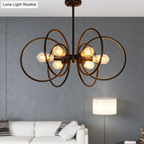 Vintage-Style 6-Light Metal Chandelier Ceiling Fixture For Restaurants - Black