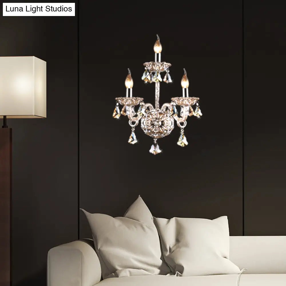 Vintage Style Amber Crystal Candle Wall Sconce With 3 Lights For Living Room