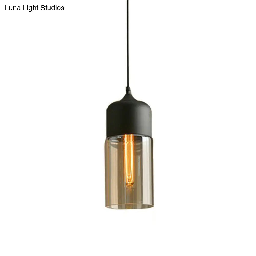 Vintage Style Amber Glass Pendant - Single-Bulb Dining Room Lighting Black / B
