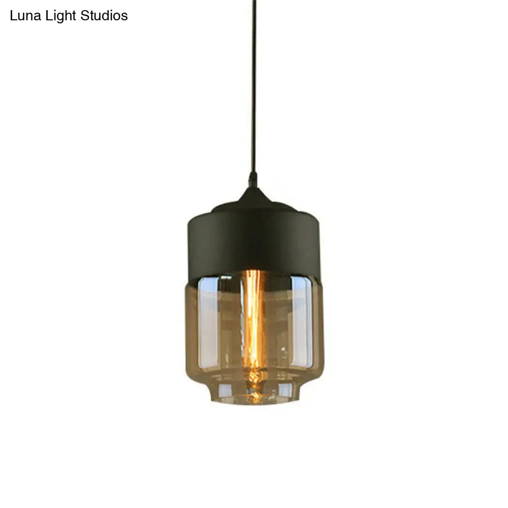 Vintage Style Amber Glass Pendant - Single-Bulb Dining Room Lighting Black / C
