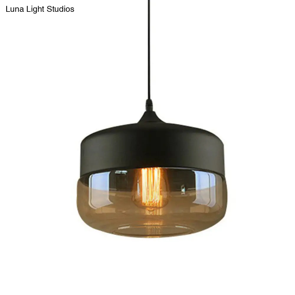 Vintage Style Amber Glass Pendant - Single-Bulb Dining Room Lighting Black / D