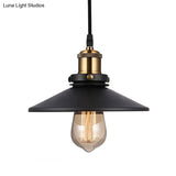 Vintage Style Black Conic Ceiling Light Fixture With Metallic Finish - 1 Bulb Living Room Pendant