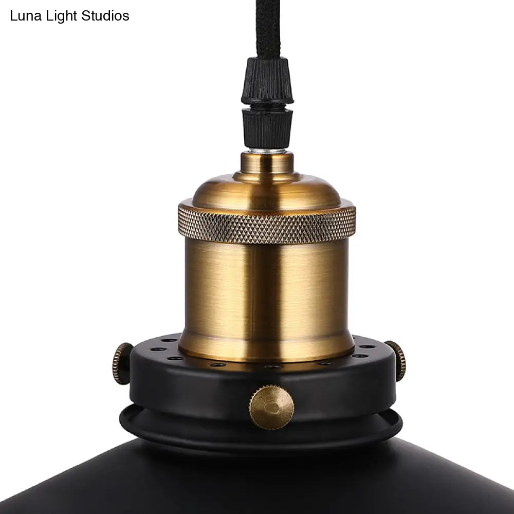Vintage Style Black Conic Ceiling Light Fixture With Metallic Finish - 1 Bulb Living Room Pendant