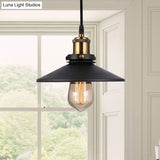 Vintage Style Black Conic Ceiling Light Fixture With Metallic Finish - 1 Bulb Living Room Pendant