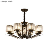Vintage Style Black Crystal Drum Chandelier - 3/5 Head Suspension Lamp For Dining Room