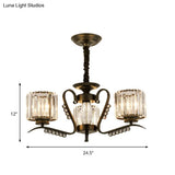 Vintage Style Black Crystal Drum Chandelier - 3/5 Head Suspension Lamp For Dining Room
