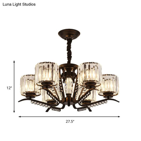 Vintage Style Black Crystal Drum Chandelier - 3/5 Head Suspension Lamp For Dining Room
