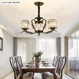 Vintage Style Black Crystal Drum Chandelier - 3/5 Head Suspension Lamp For Dining Room