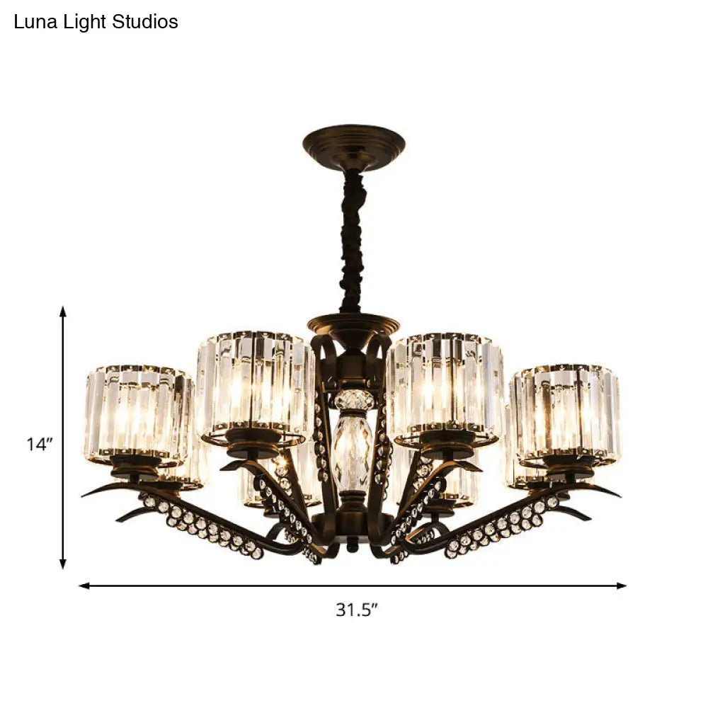 Vintage Style Black Crystal Drum Chandelier - 3/5 Head Suspension Lamp For Dining Room