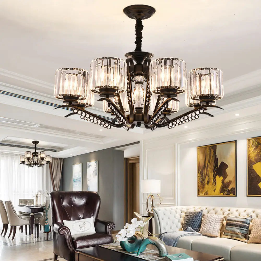 Vintage Style Black Crystal Drum Chandelier - 3/5 Head Suspension Lamp For Dining Room 8 /