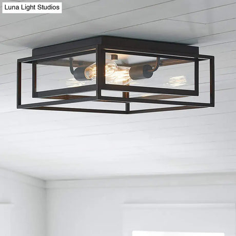 Vintage Style Black Flush Mount Ceiling Light With Clear Glass Shade
