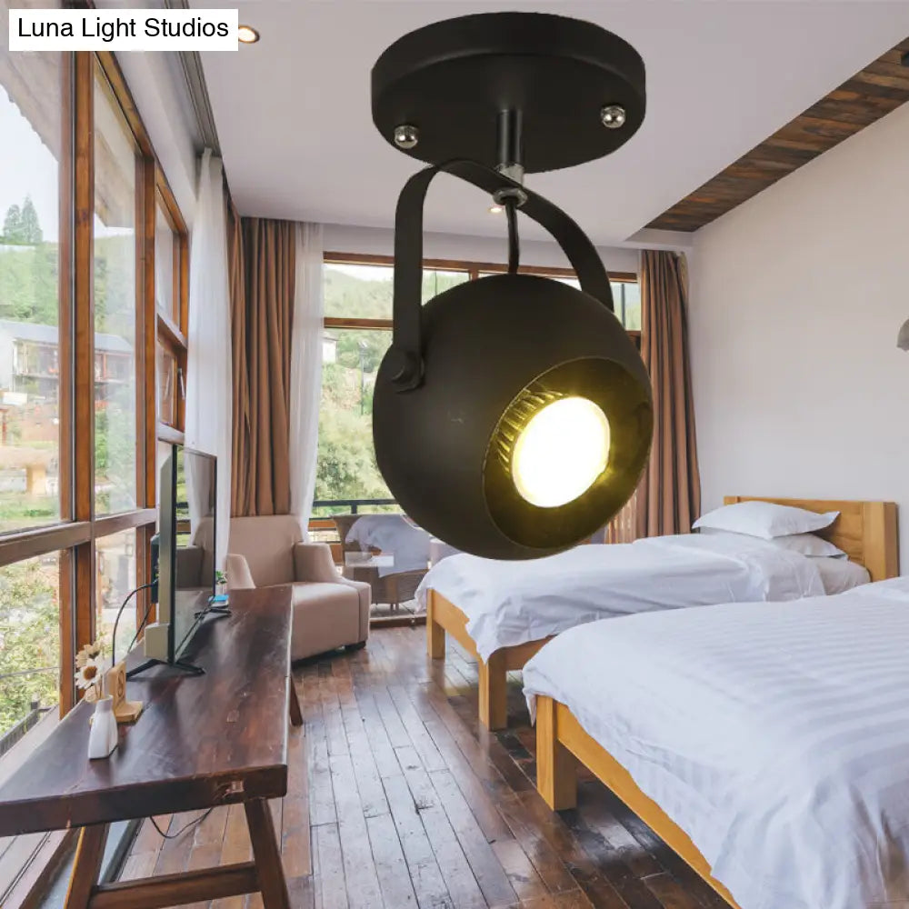 Vintage-Style Black Globe Metal Ceiling Light Fixture Rotatable & Semi Flush For Bedrooms - 1/3-Head
