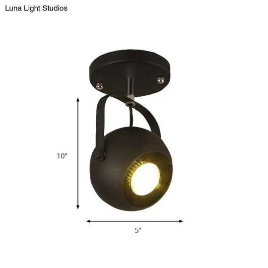 Vintage-Style Black Globe Metal Ceiling Light Fixture Rotatable & Semi Flush For Bedrooms - 1/3-Head