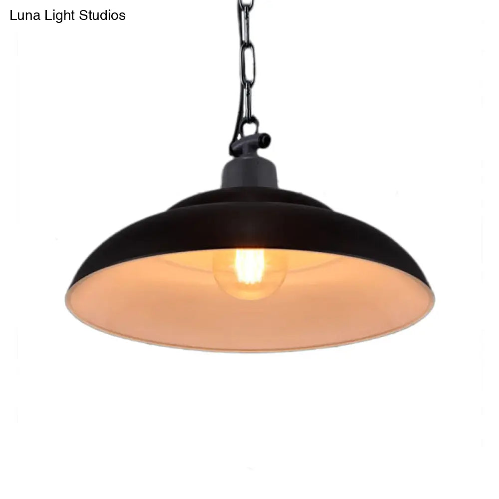 Vintage Style Metallic Hanging Lamp With Chain - Black/Green Bowl Indoor Pendant Light