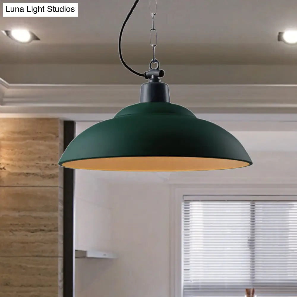 Vintage Style Metallic Hanging Lamp With Chain - Black/Green Bowl Indoor Pendant Light