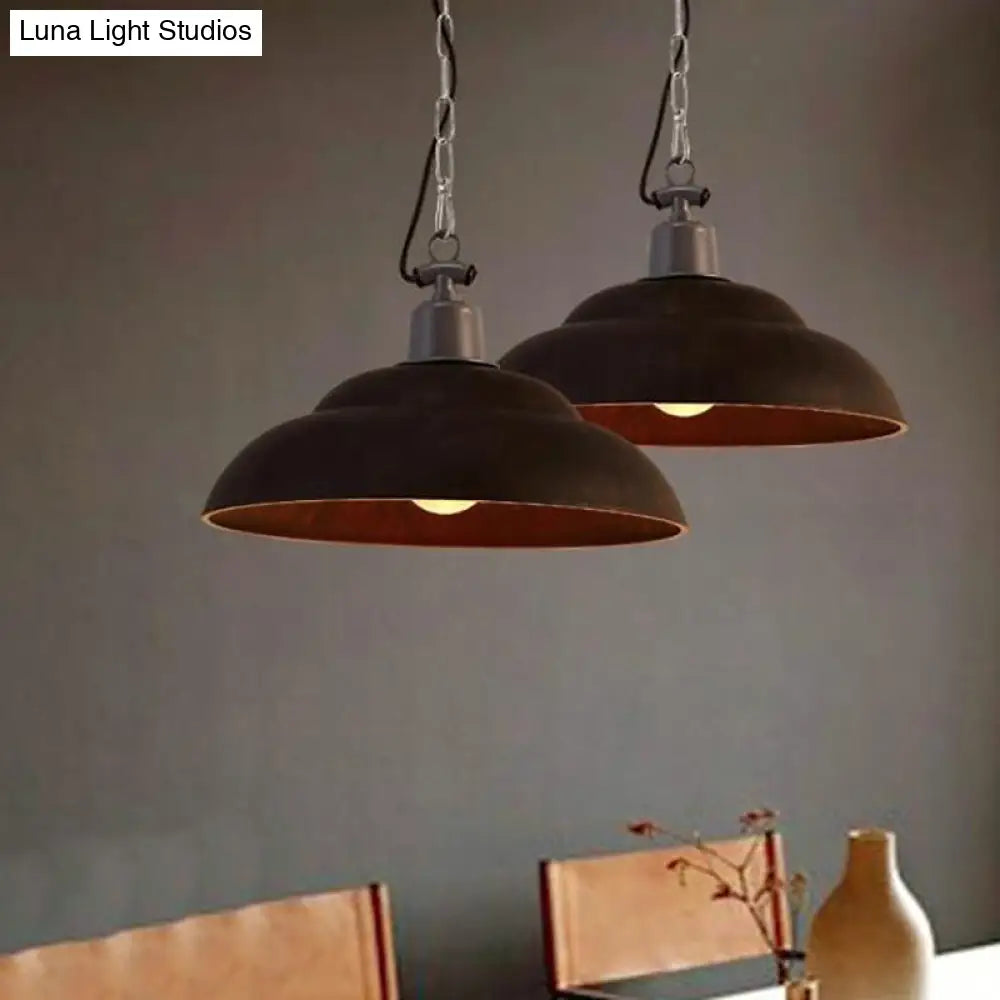 Vintage Style Metallic Hanging Lamp With Chain - Black/Green Bowl Indoor Pendant Light Rust