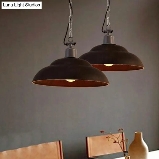 Vintage Style Metallic Hanging Lamp With Chain - Black/Green Bowl Indoor Pendant Light Rust
