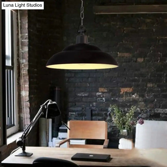 Vintage Style Metallic Hanging Lamp With Chain - Black/Green Bowl Indoor Pendant Light Black
