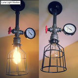 Vintage Style Black Metal Cage Ceiling Light - 1 Tapered Design Semi Flush Mount For Restaurants