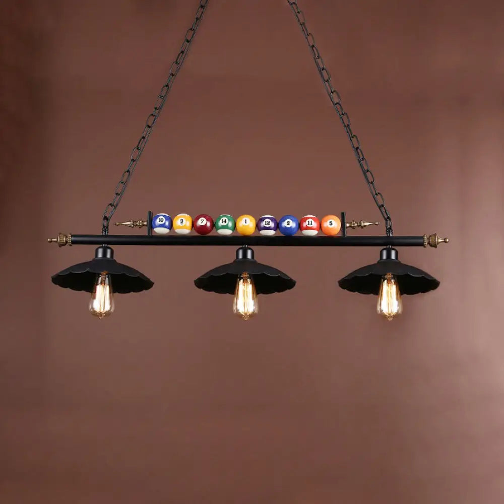 Vintage Style Black Metal Island Chandelier With Ruffled Edge - Ideal For Billiard Room 3 /