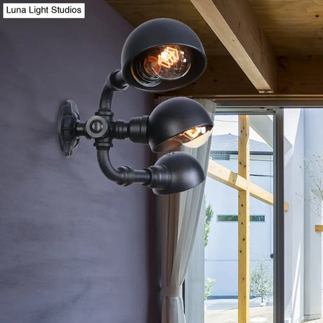 Vintage Style Black Metal Wall Lighting - Pipe Design For Corridor 3 Head Semi Circle Mount Fixture