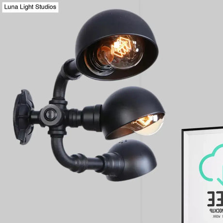 Vintage Style Black Metal Wall Lighting - Pipe Design For Corridor 3 Head Semi Circle Mount Fixture