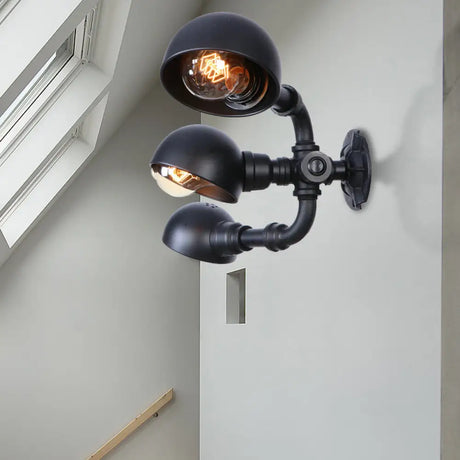 Vintage Style Black Metal Wall Lighting - Pipe Design For Corridor 3 Head Semi Circle Mount Fixture