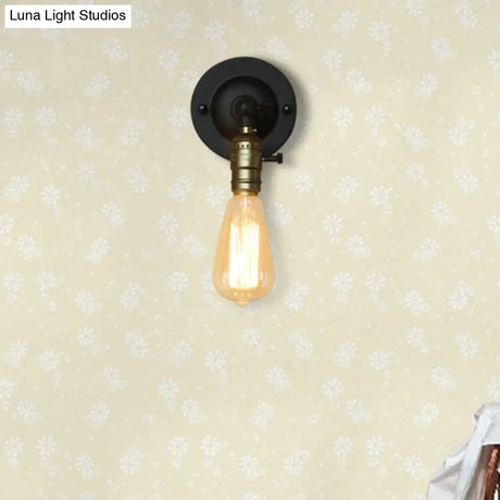 Vintage Style Black Metallic Wall Sconce With Exposed Bulb For Corridors