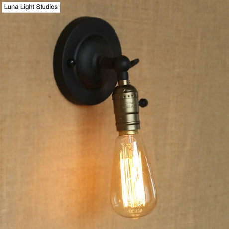 Vintage Style Black Metallic Wall Sconce With Exposed Bulb For Corridors
