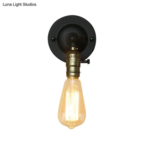 Vintage Style Black Metallic Wall Sconce With Exposed Bulb For Corridors