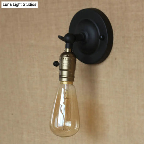 Vintage Style Black Metallic Wall Sconce With Exposed Bulb For Corridors
