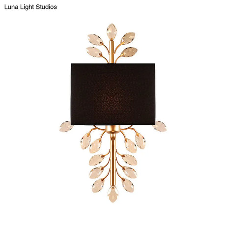 Vintage Style Black Rectangle Sconce Light Fixture With Crystal Branching Design