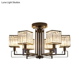 Vintage Style Black Square Metal Ceiling Light Fixture With Crystal Prism - 4/6/8 Lights Ideal For