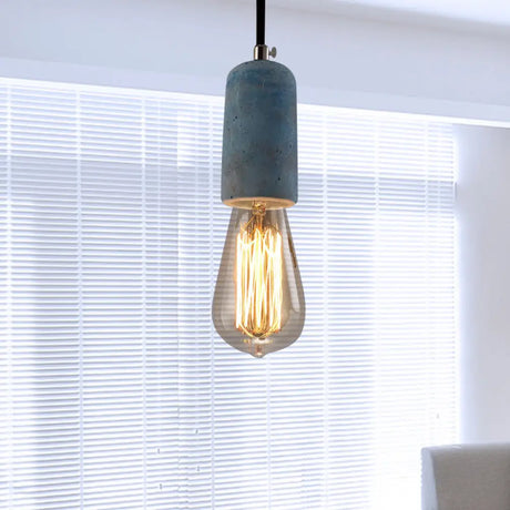 Vintage Style Blue/Gray Cement Mini Pendant Light With Open Bulb – Adjustable Cord Blue