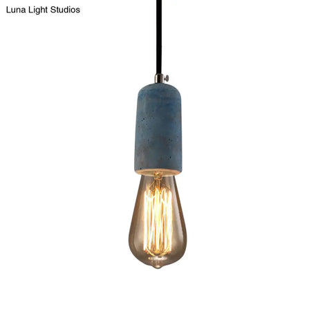 Vintage Style Blue/Gray Cement Mini Pendant Light With Open Bulb – Adjustable Cord