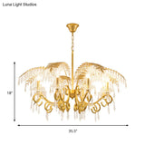 Vintage Style Branch Chandelier With Metal & Crystal Lights Leaf Design In Gold