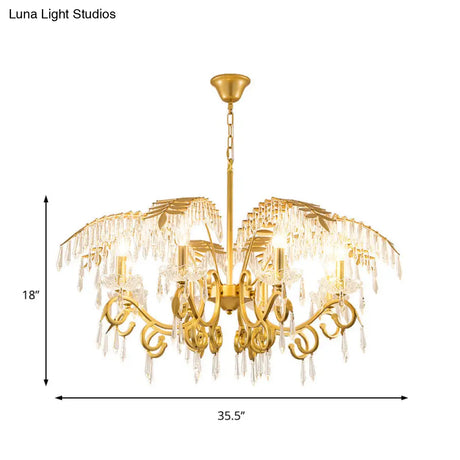 Vintage Style Branch Chandelier With Metal & Crystal Lights Leaf Design In Gold