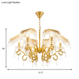 Vintage Style Branch Chandelier With Metal & Crystal Lights Leaf Design In Gold