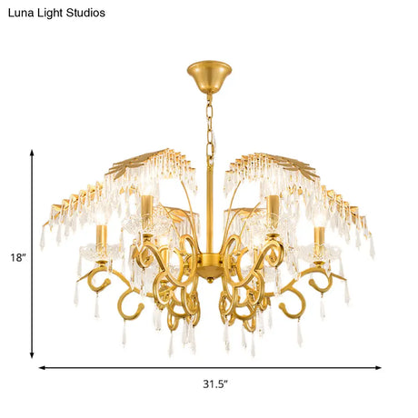 Vintage Style Branch Chandelier With Metal & Crystal Lights Leaf Design In Gold