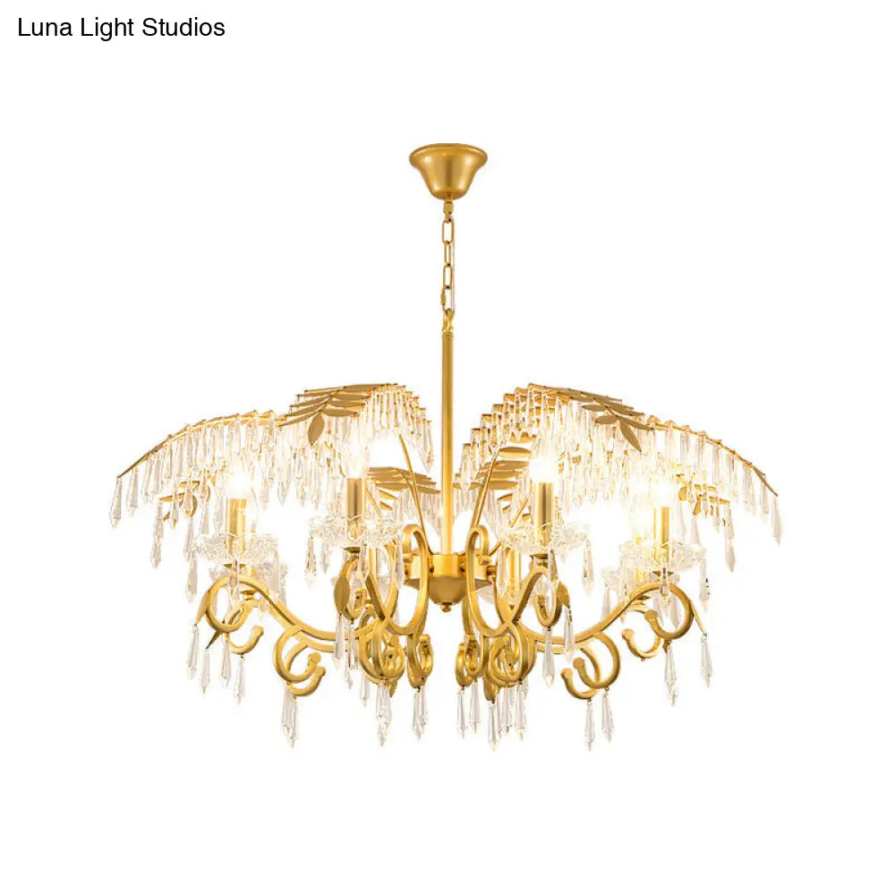 Vintage Style Branch Chandelier With Metal & Crystal Lights In Gold