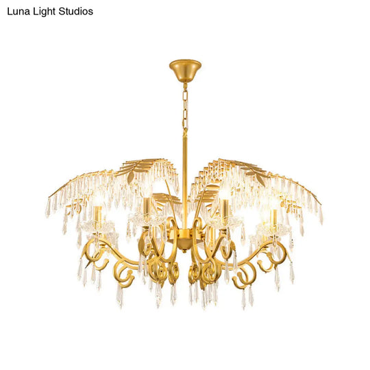 Vintage Style Branch Chandelier With Metal & Crystal Lights In Gold