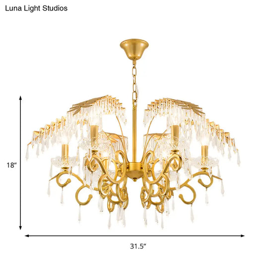 Vintage Style Branch Chandelier With Metal & Crystal Lights In Gold
