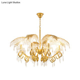 Vintage Style Branch Chandelier With Metal & Crystal Lights Leaf Design In Gold