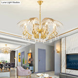 Vintage Style Branch Chandelier With Metal & Crystal Lights Leaf Design In Gold