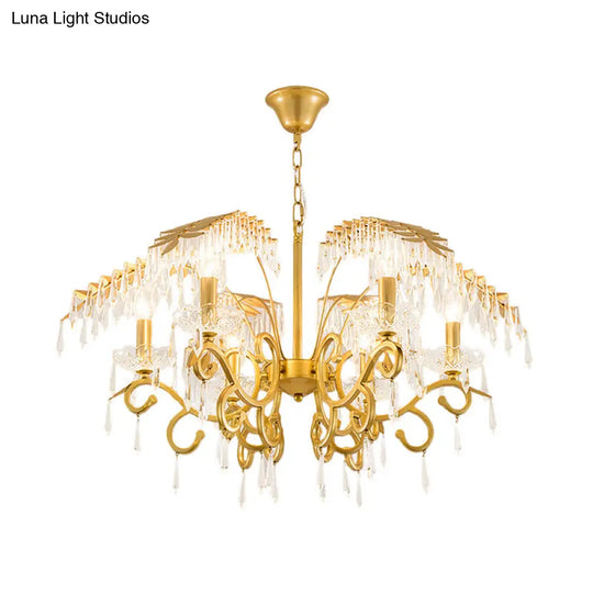 Vintage Style Branch Chandelier With Metal & Crystal Lights In Gold