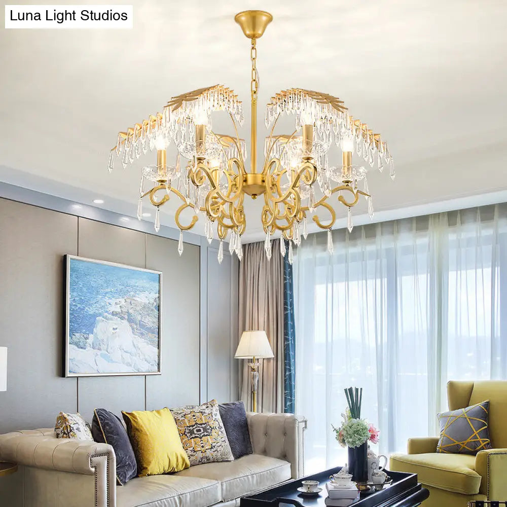 Vintage Style Branch Chandelier With Metal & Crystal Lights In Gold 6 /