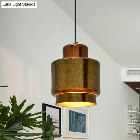 Vintage Style Brass Finish Hanging Light With Shade - 1 Pendant Lighting For Restaurants