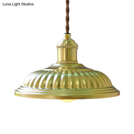 Vintage Style Brass Hanging Lamp With Ridged Bowl Shade - 1 Head Pendant Lighting For Dining Tables