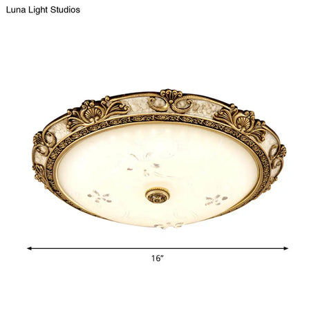 Vintage Style Brass Led Flushmount Light With Cream Glass Bowl Shape - Warm/White Option 3 Sizes