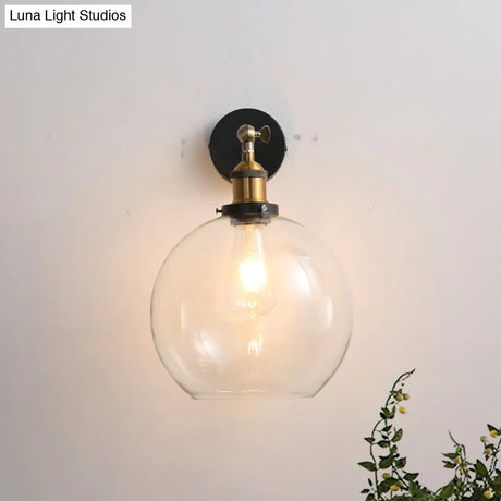 Vintage Style Brass Sconce Light With Clear Glass Bubble Plug-In Cord - One-Light Lighting Fixture